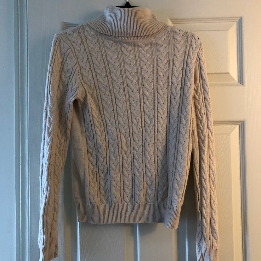 Women's Cream Cable Knit Turtleneck Sweater